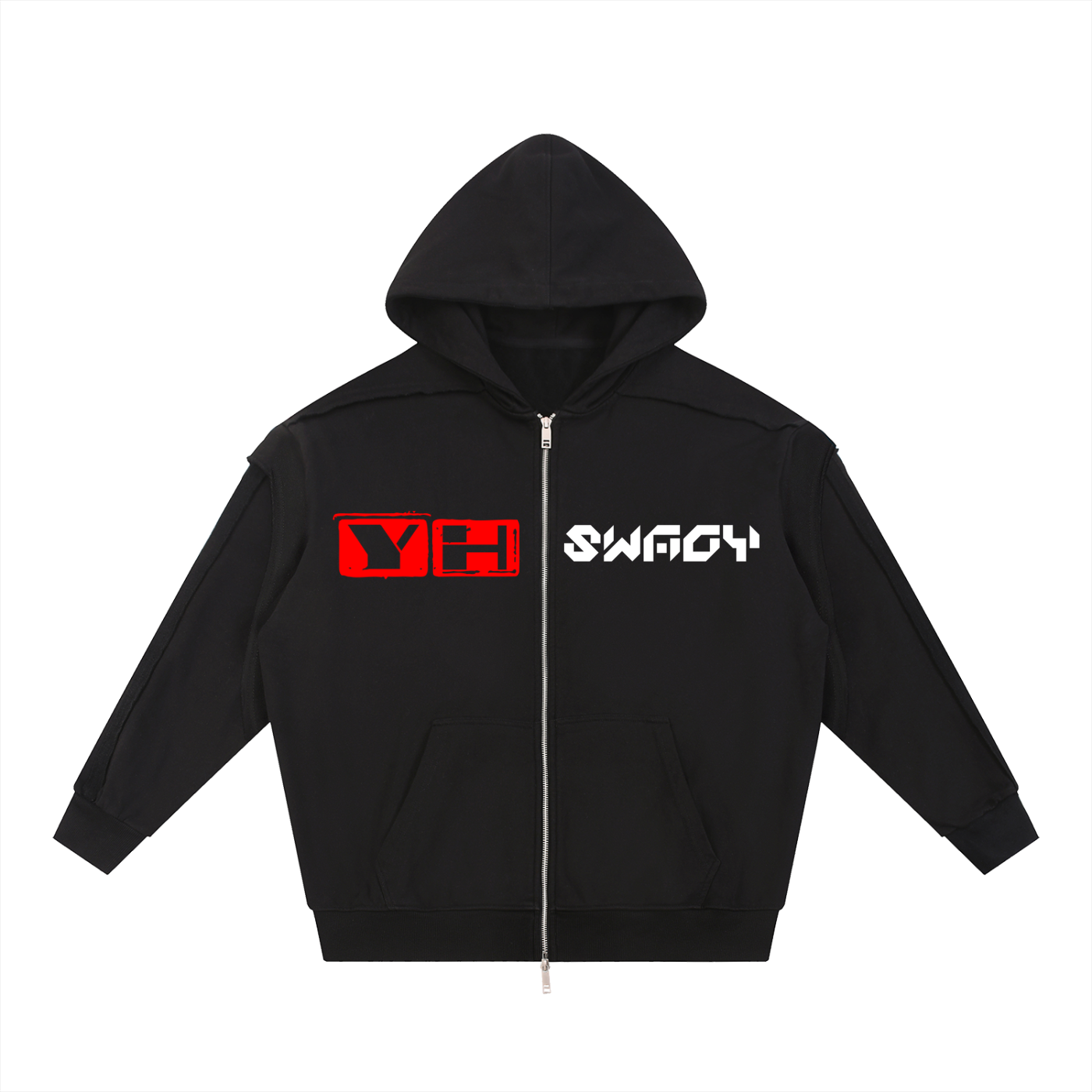 Contrast Tape Raw Edge Double Layered Zip Hoodie