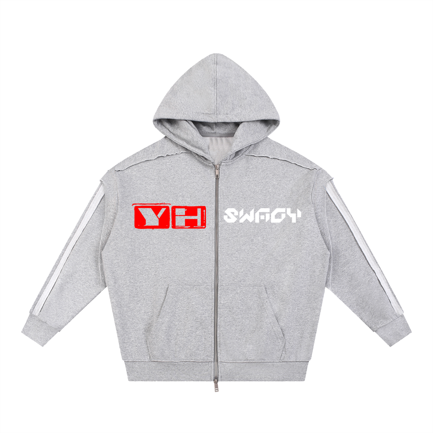 Contrast Tape Raw Edge Double Layered Zip Hoodie