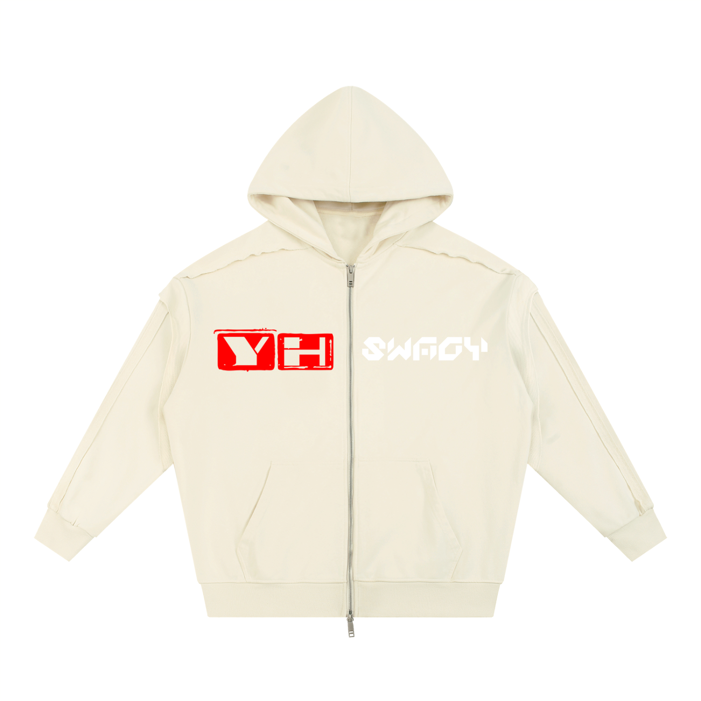 Contrast Tape Raw Edge Double Layered Zip Hoodie