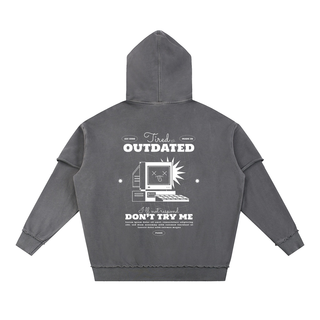 Snow Washed Raw Edge Double Layered Hoodie