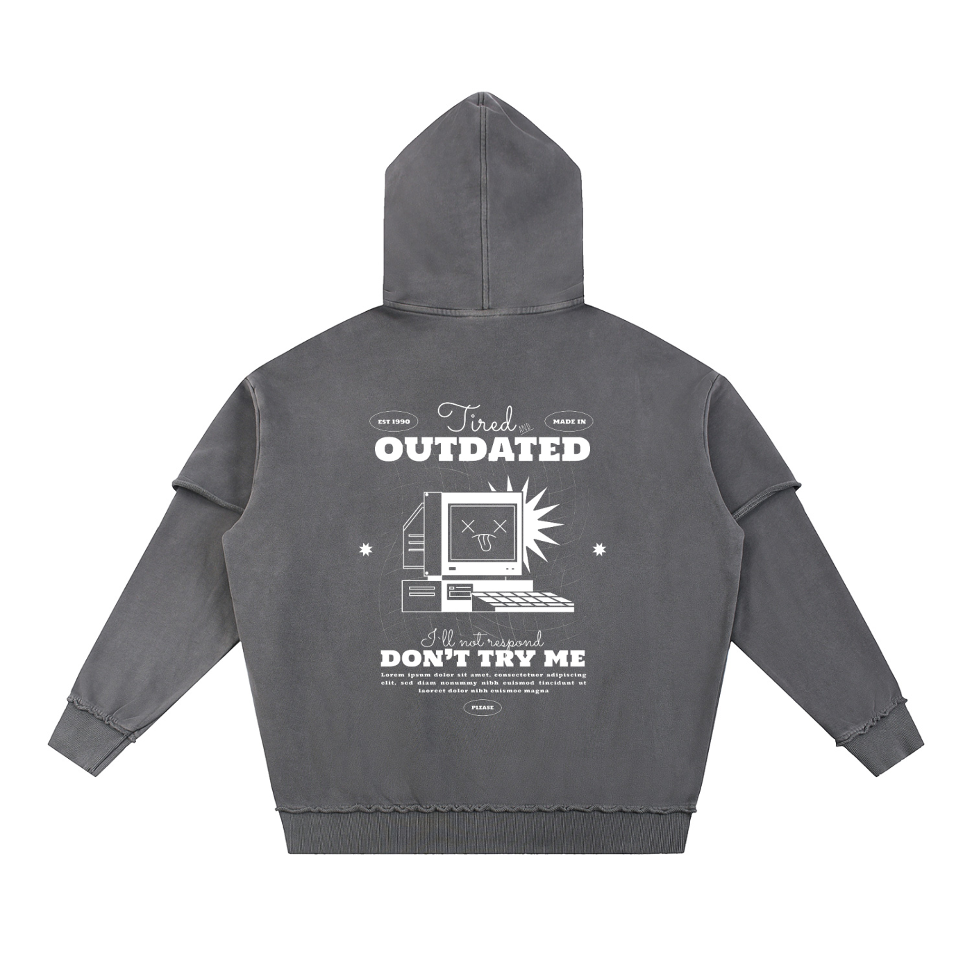 Snow Washed Raw Edge Double Layered Hoodie