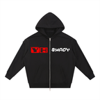 Contrast Tape Raw Edge Double Layered Zip Hoodie