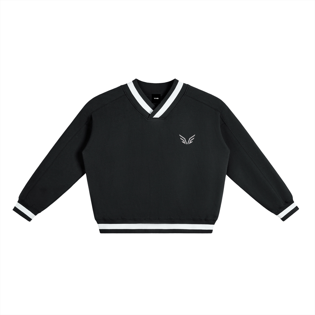 V-Neck Contrast Collar Boxy Sweatshirt