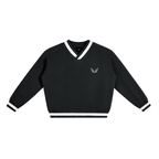 V-Neck Contrast Collar Boxy Sweatshirt