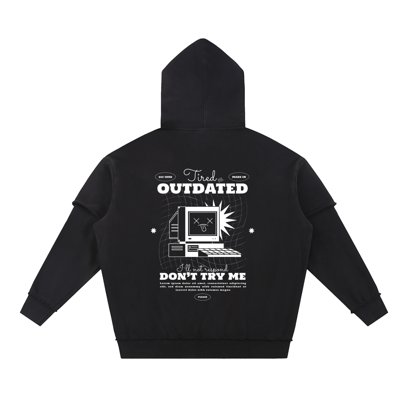 Snow Washed Raw Edge Double Layered Hoodie