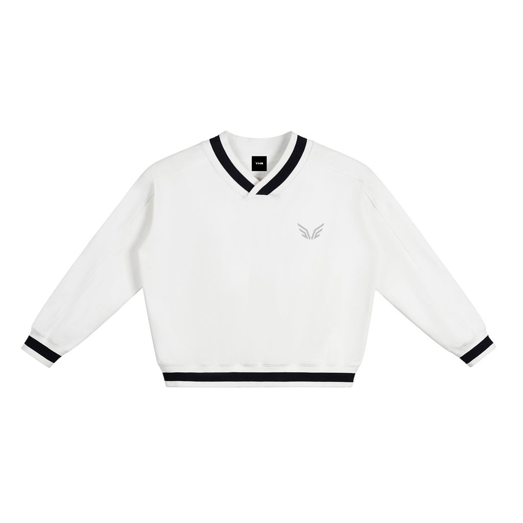 V-Neck Contrast Collar Boxy Sweatshirt