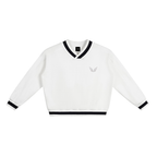 V-Neck Contrast Collar Boxy Sweatshirt