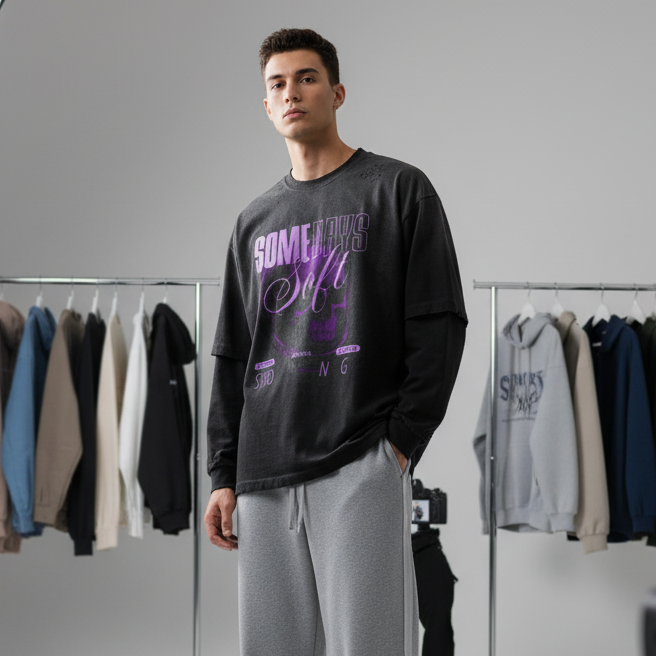 Sunfade Hand-Frayed Faux Two-Piece T-Shirt