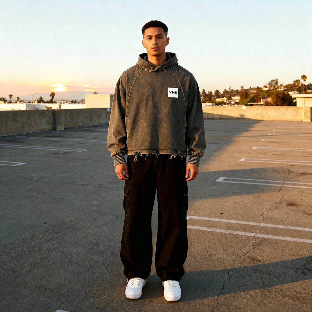 Vintage Washed Frayed-Hem Hoodie