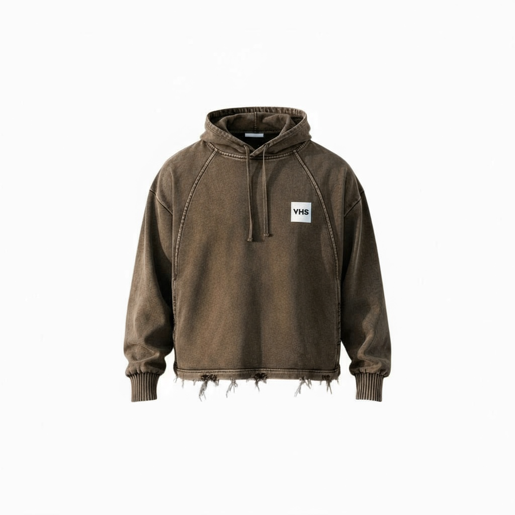 Vintage Washed Frayed-Hem Hoodie