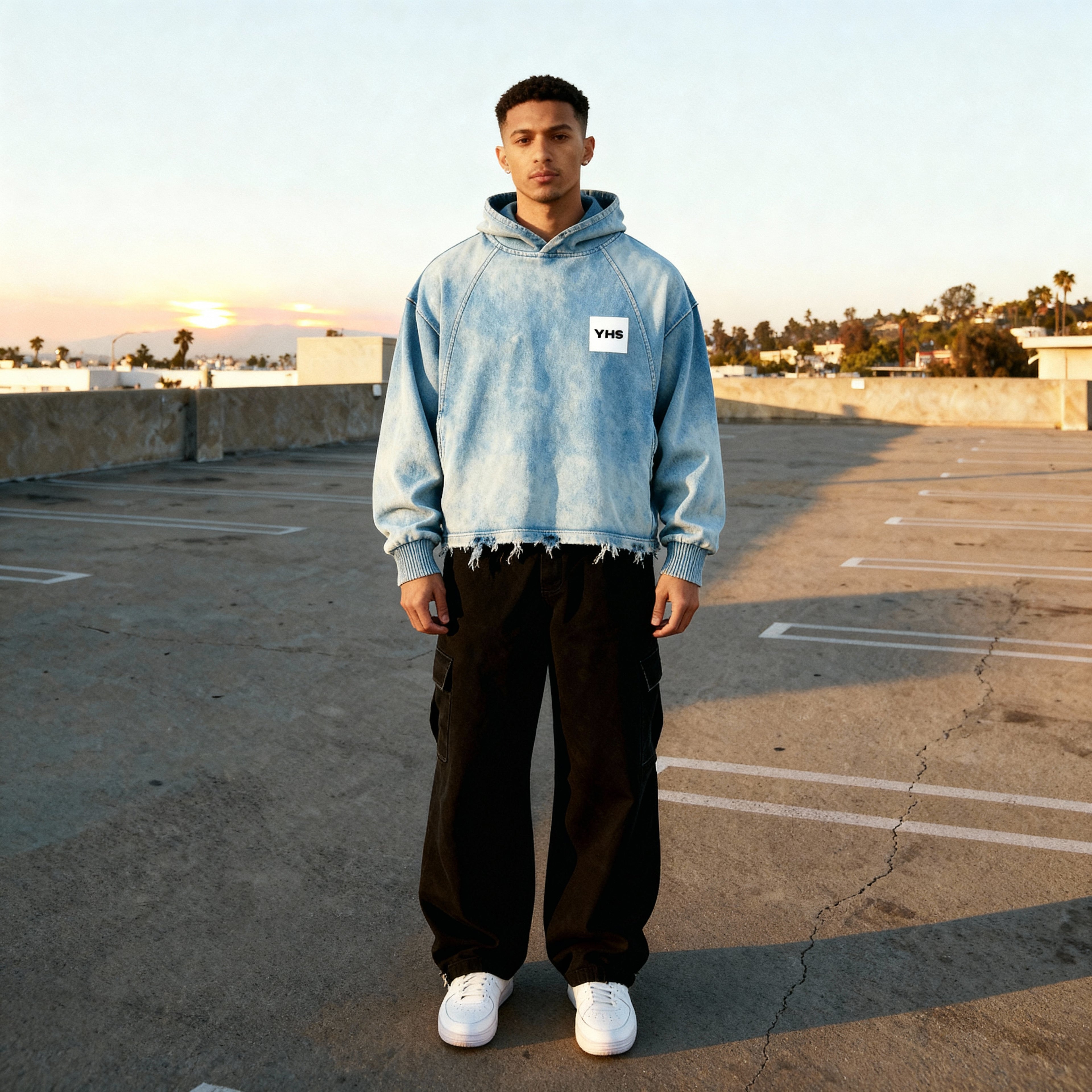 Vintage Washed Frayed-Hem Hoodie