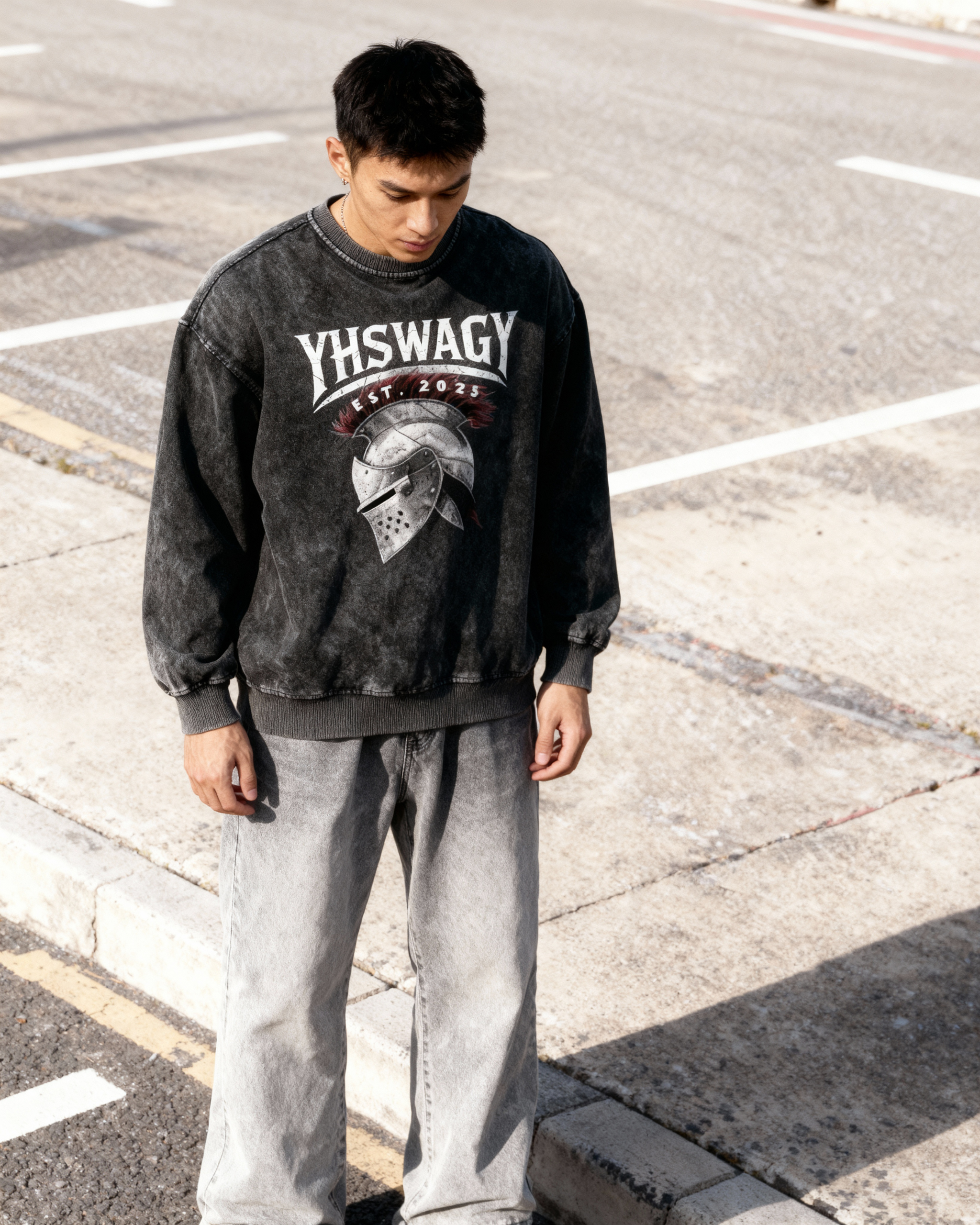 Snow Wash Oversized Crewneck Sweatshirt