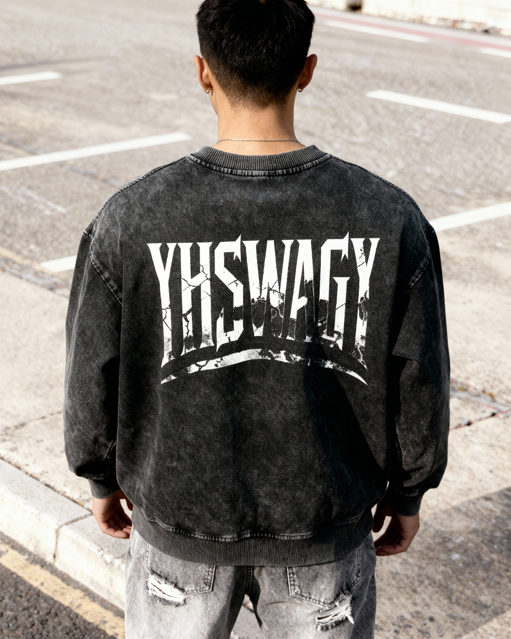 Snow Wash Oversized Crewneck Sweatshirt