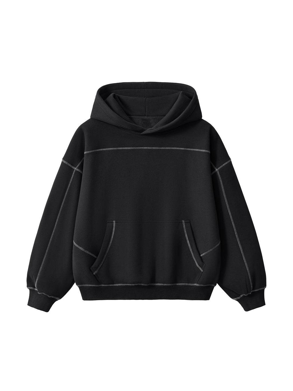 Contrast-Stitched Boxy Fleece Hoodie