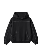 Contrast-Stitched Boxy Fleece Hoodie