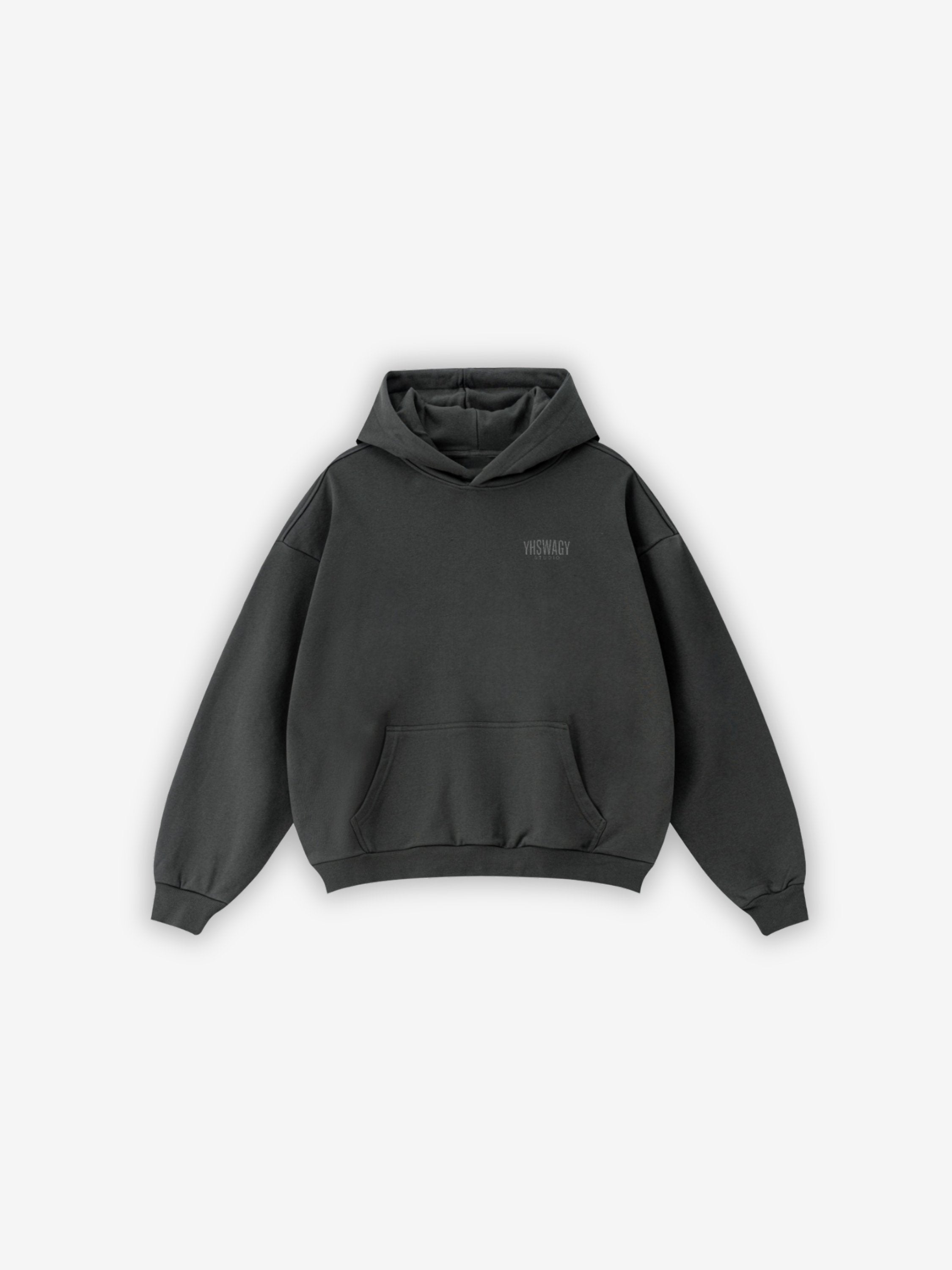 YHSWAGY Heavyweight Boxy Hoodie in Black - Premium Heavyweight Streetwear, 400GSM boxy fit
