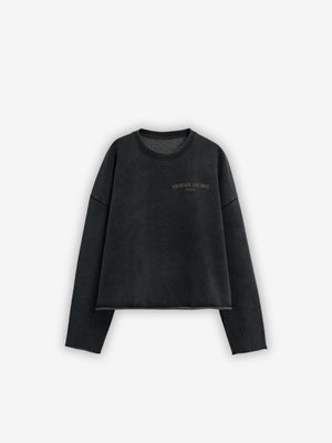 YHSWAGY washed cropped crewneck in black, 440 GSM heavyweight fabric